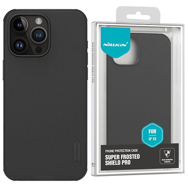Nillkin Super Frosted Shield Pro-forsterket deksel til iPhone 15 Pro - Svart