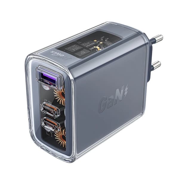ACEFAST FAST NETVÆRKSLADER GAN 65W 3 PORTE (1XUSB, 2XUSB C) GRÅ