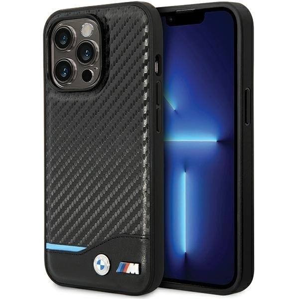 BMW LÆDER CARBON COVER TIL IPHONE 13 PRO MAX - SORT