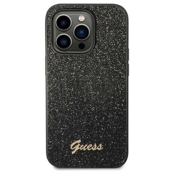 Guess GUHCP14LHGGSHK iPhone 14 Pro 6.1 svart/svart hardt deksel Glitter Script