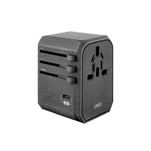 UNIQ VOYAGE LITHOS COLLECTIVE 33W 2XUSB PD 18W QC 3.0 REJSEADAPTER - GRÅ Sort