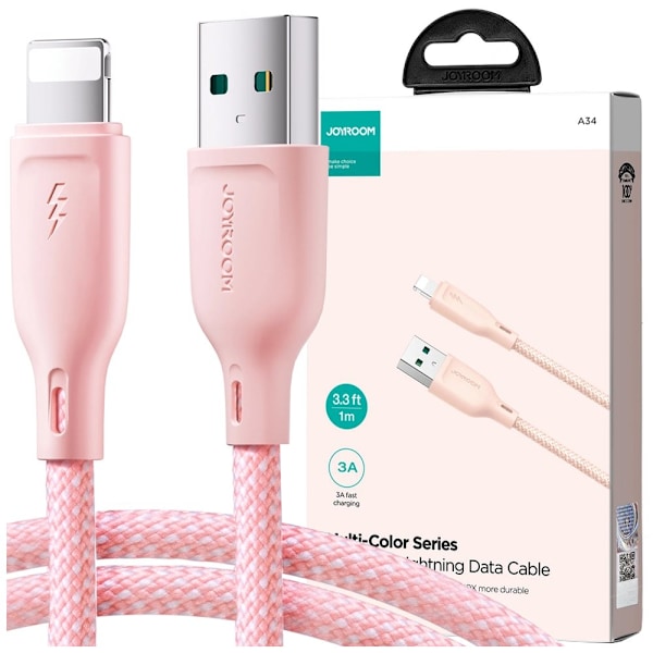 Joyroom Multi-Color Series SA34-AL3 USB-A / Lightning 3A kabel 1m - rosa