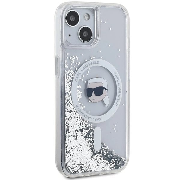 Karl Lagerfeld Liquid Glitter Karl Head MagSafe Beskyttelsesveske til iPhone 15/14/13 - Gjennomsiktig