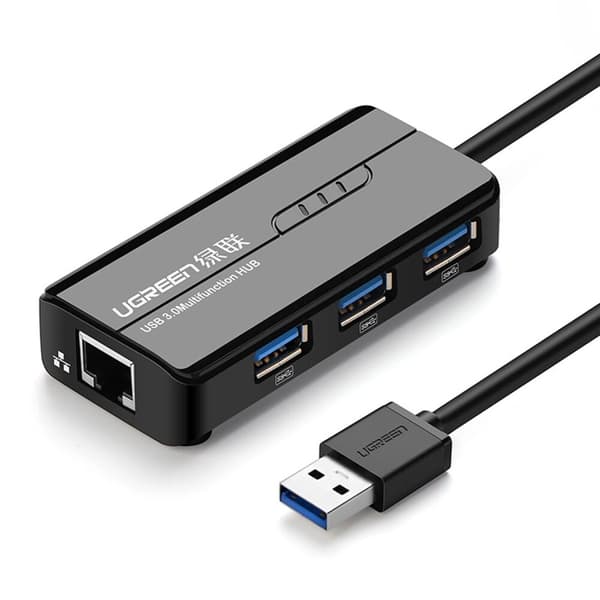 UGREEN NETVÆRKSDAPTER USB-A / RJ45 1000 MBPS HUB 3X USB 3.0 SORT