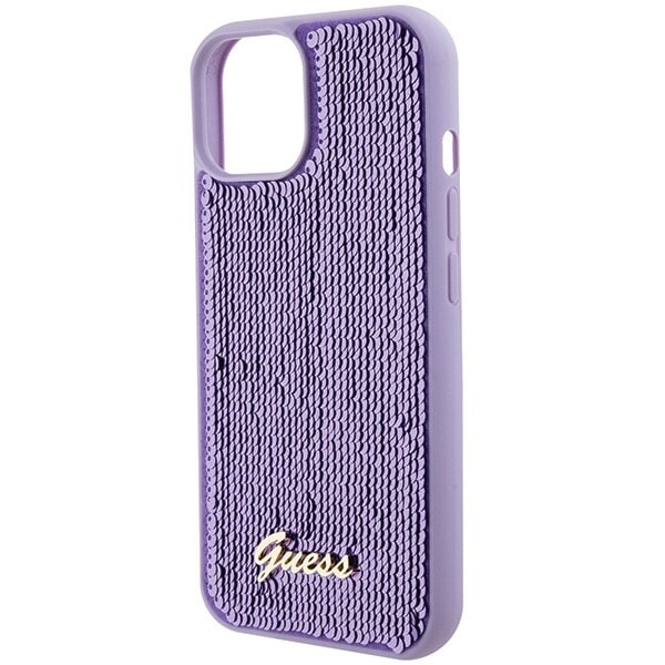 Guess Sequin Script metalldeksel til iPhone 15 - lilla