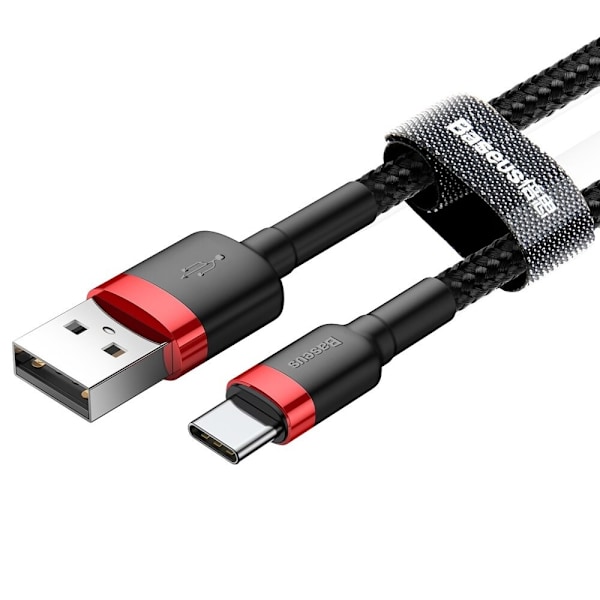 Baseus Cafule-kabel slitesterk nylonkabel USB / USB-C QC3.0 2A 3M svart-rød (CATKLF-U91)