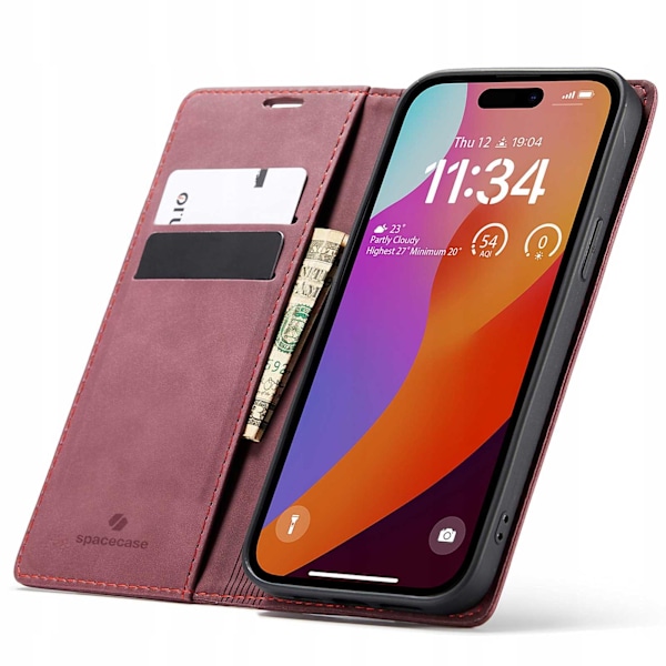 Spacecase Pålbocksväska För Iphone 15 Pro Rött Skydd För Telefonen