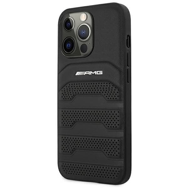 AMG LEATHER DEBOSSED LINES ETUI TIL IPHONE 14 PRO MAX - SORT