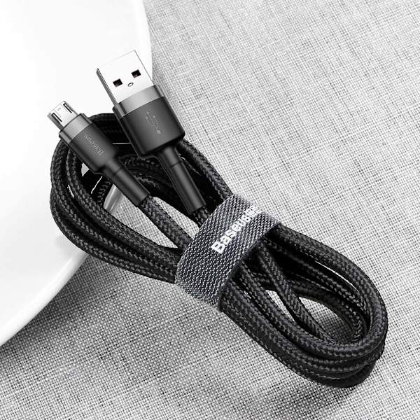 Baseus Cafule-kabel slitesterk nylonkabel USB / mikro-USB-kabel QC3.0 2.4A 1M svart-grå (CAMKLF-BG1)