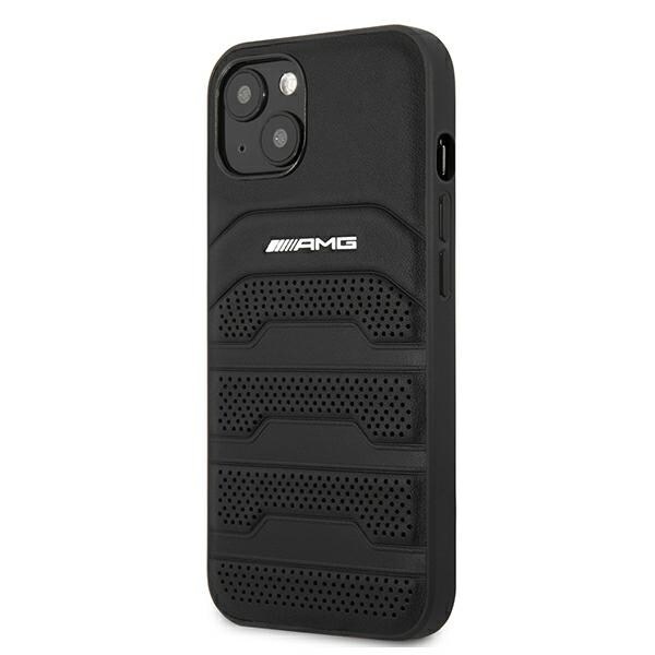 AMG AMHCP13SGSEBK iPhone 13 mini 5,4" svart/svart hårt fodral Läderpräglade linjer