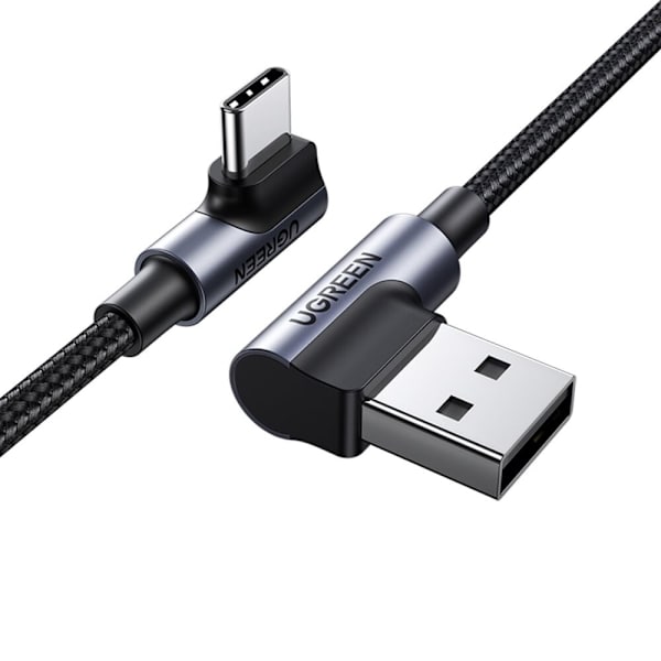 Ugrønn 90° vinklet kabel USB C - USB 2.0 480 Mb/s 3A 3m svart (US176)