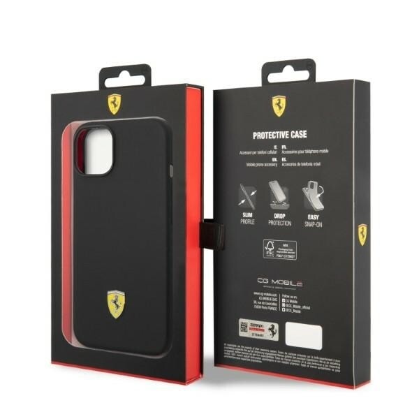 FERRARI SILIKONE METAL LOGO MAGSAFE ETUI TIL IPHONE 14 - SORT