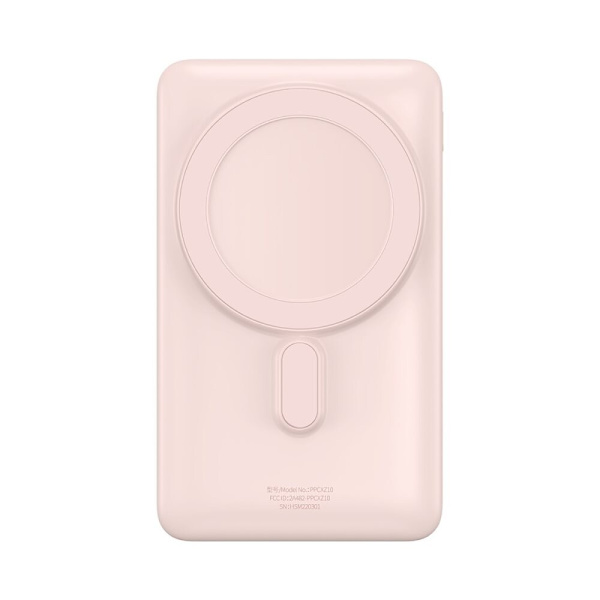 Baseus Magnetic Bracket strømbank med trådløs lading MagSafe 10000mAh 20W Overseas Edition rosa (PPCX000204) + USB Type C -k