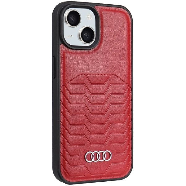 AUDI SYNTETISK LÆDER TASKE MED MAGSAFE TIL IPHONE 15 PLUS / 14 PLUS - RØD