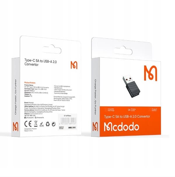 McDodo telefonadapter USB 2.0 till USB-C 5A QC-adapter