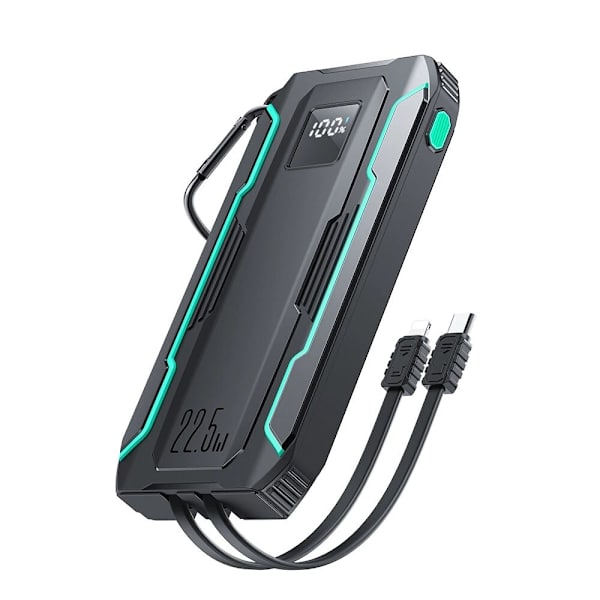 Joyroom JR-L017 22,5 W 10 000 mAh Powerbank med innebygd USB-C / Lightning-kabel - Svart