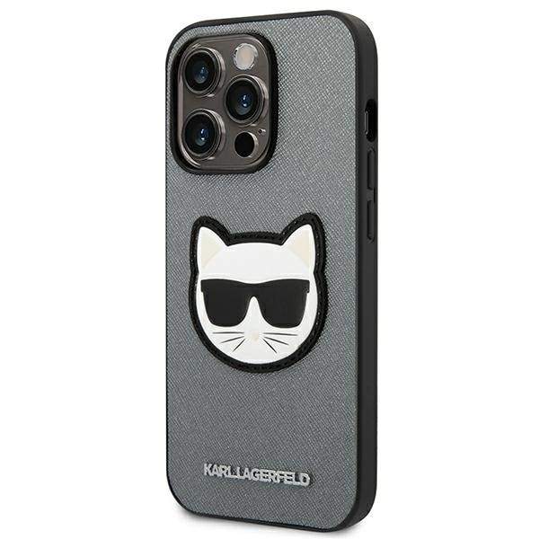 Karl Lagerfeld KLHCP14LSAPCHG iPhone 14 Pro 6.1 hardt deksel sølv/sølv Saffiano Choupette Head Patch