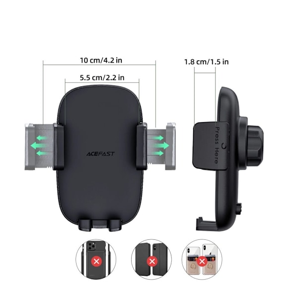 ACEFAST BILTELEFONHOLDER TIL COCKPIT OG VENTILATIONSRIST, SORT