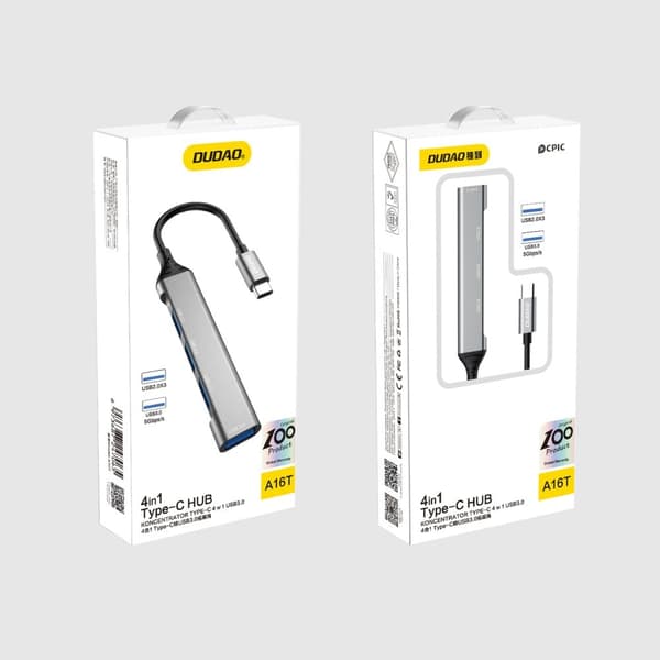 DUDAO HUB 4IN1 USB-C - 4X USB-A (3 X USB2.0 / USB3.0) 6,3 CM SORT