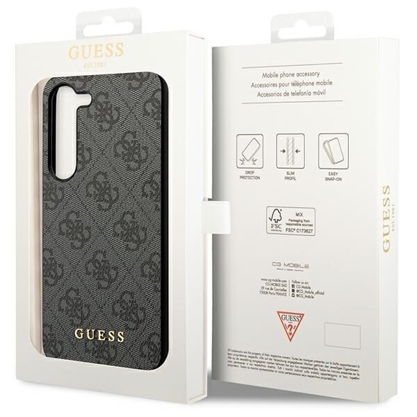 Guess GUHCS23MG4GFGR S23+ S916 veske - grå hard veske 4G metall gull logo