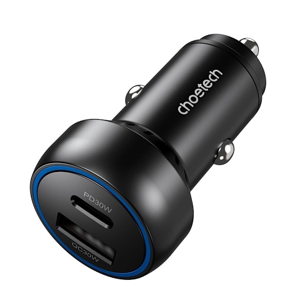 Choetech TC0014 USB-C USB-A PD 60W billader med LED-bakgrunnsbelysning - Svart