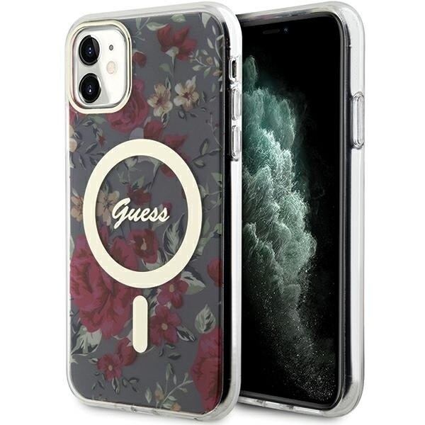 Guess GUHMN61HCFWSA-deksel til iPhone 11 / Xr grønn/khaki hardt deksel Flower MagSafe