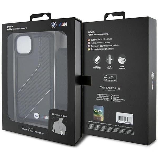 BMW M Edition Carbon Stripe & Strap-deksel til iPhone 15 Plus / 14 Plus - Svart