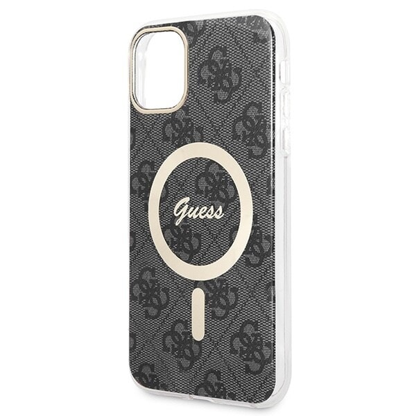 Guess GUBPN61H4EACSK deksel+ladersett iPhone 11 6.1 svart/svart hardt deksel 4G Print MagSafe