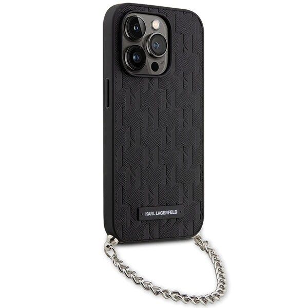 Karl Lagerfeld Saffiano Monogram Chain KLHCP14XSACKLHPK Deksel til iPhone 14 Pro Max - Svart