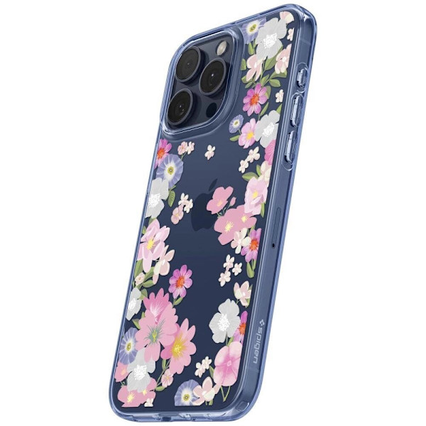 Spigen Liquid Crystal Case for iPhone 15 Pro - Rosa og blå blomster
