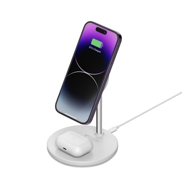 TECH-PROTECT QI15W-A21 2I1 MAGNETISK MAGSAFE TRÅDLØS OPLADER HVID