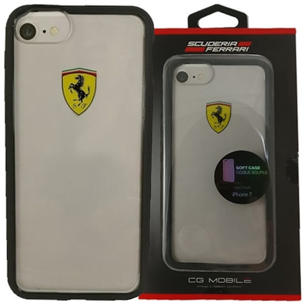 FERRARI TRANSPARENT COVER TIL IPHONE 7 / 8 / SE 2020 / SE 2022 - GENNEMSIGTIG OG SORT