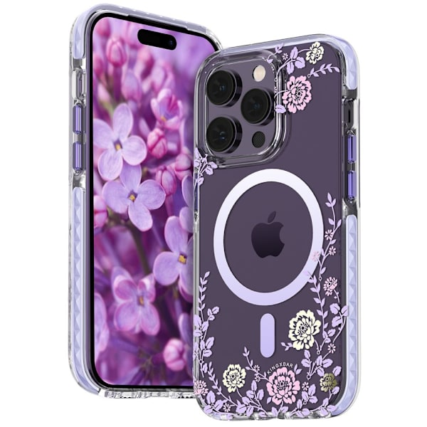 Kingxbar Flora-serien magnetisk iPhone 14 Pro MagSafe-deksel, dekorert med peonblomsttrykk