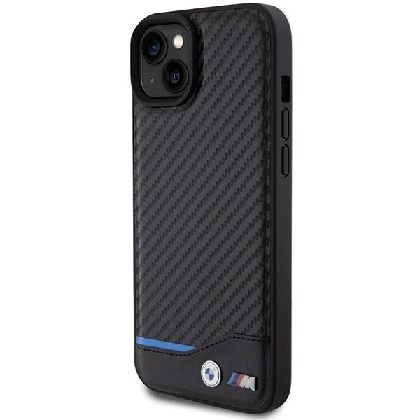 BMW LÆDER CARBON ETUI TIL IPHONE 15 PLUS - SORT