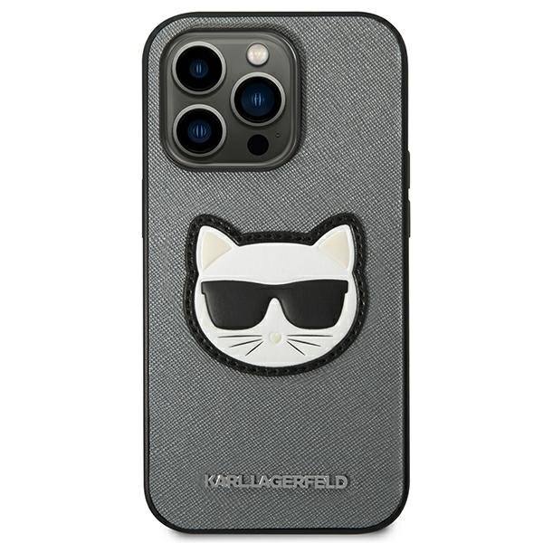 Karl Lagerfeld KLHCP14LSAPCHG iPhone 14 Pro 6.1 hardt deksel sølv/sølv Saffiano Choupette Head Patch