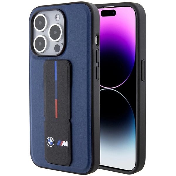 BMW M Grip Stand Bicolor deksel til iPhone 15 Pro - marineblå