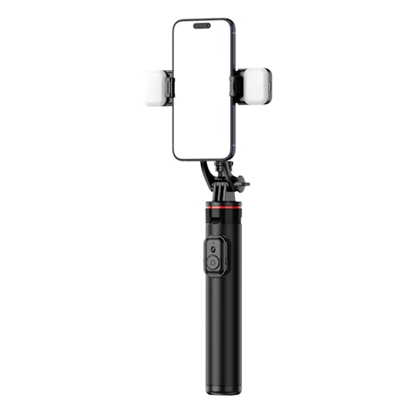 SELFIE STICK WC12YDS TELESKOPSTATIV 1,3 M ALUMINIUMSLEGERING MED DOBBELT LYS OG TELEFONHOLDER - SORT