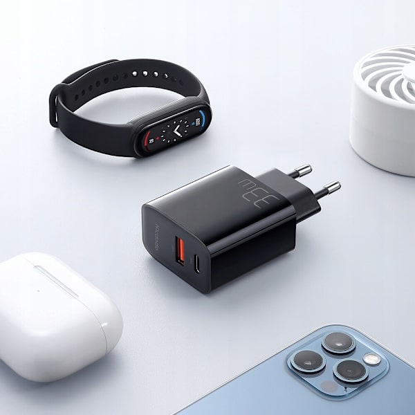 Mcdodo telefonlader, snabb, USB, USB-C, 33W, kabel inkludert, 60W, svart