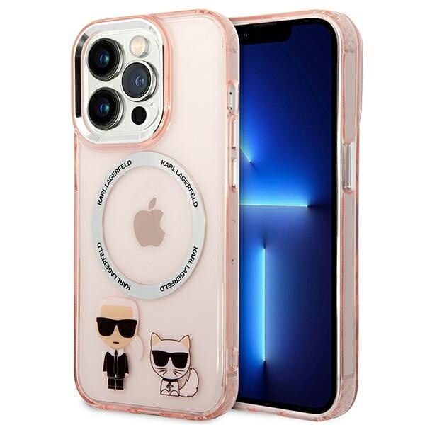 Karl Lagerfeld KLHMP14LHKCP deksel til iPhone 14 Pro hardt deksel - rosa Karl&Choupette Aluminium Magsafe