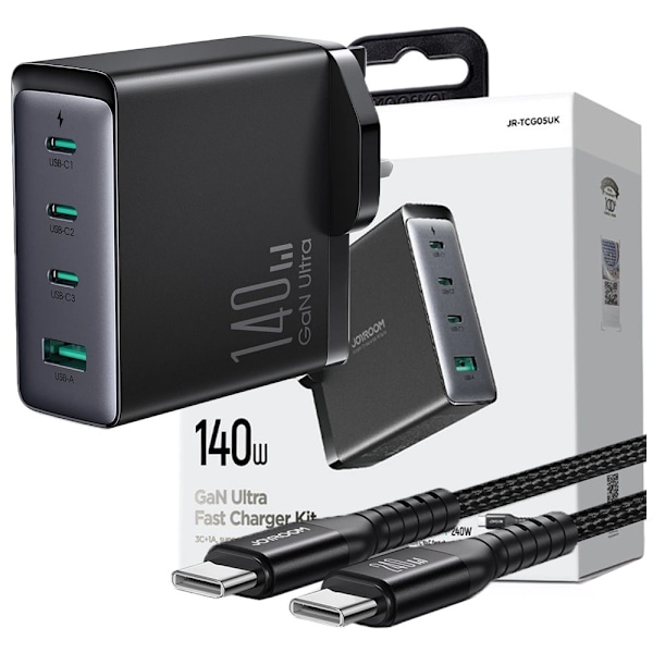 GaN-lader UK Joyroom JR-TCG05UK 140W 3x USB-C USB-A + USB-C / USB-C-kabel 240W 1,2m