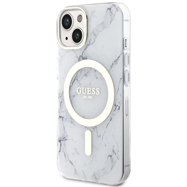 Guess GUHMP14MPCUMAH deksel til iPhone 14 Plus 6.7 - hvit Marble MagSafe
