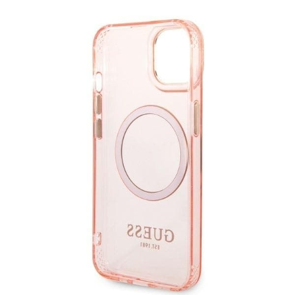 Guess GUHMP14MHTCMP iPhone 14 Plus 6.7 rosa/rosa hardt deksel Gold Outline gjennomsiktig MagSafe