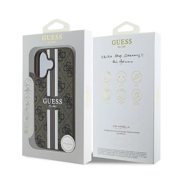 GUESS 4G PRINTED STRIPES MAGSAFE ETUI TIL IPHONE 16 PLUS - BRUN
