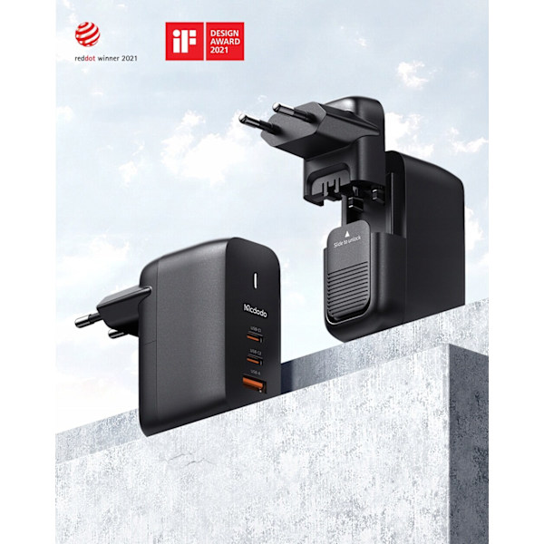 Laddare för laptop, mobiltelefon, Mcdodo GaN 3.0 Snabbladdning, USB-C PD USB-A 65W