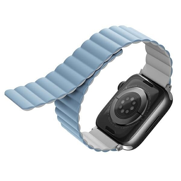 Unik Revix-rem for Apple Watch 1/2/3/4/5/6/7/8/SE/SE2/Ultra 42/44/45/49 mm. Vendbar Magnetisk hvit-blå/hvit