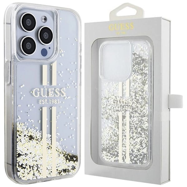 Guess Liquid Glitter Gold Stripes deksel til iPhone 15 Pro - gjennomsiktig