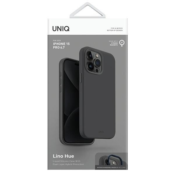 UNIQ Lino Hue iPhone 15 Pro Max 6.7 deksel Magclick Lader grå/karbon grå