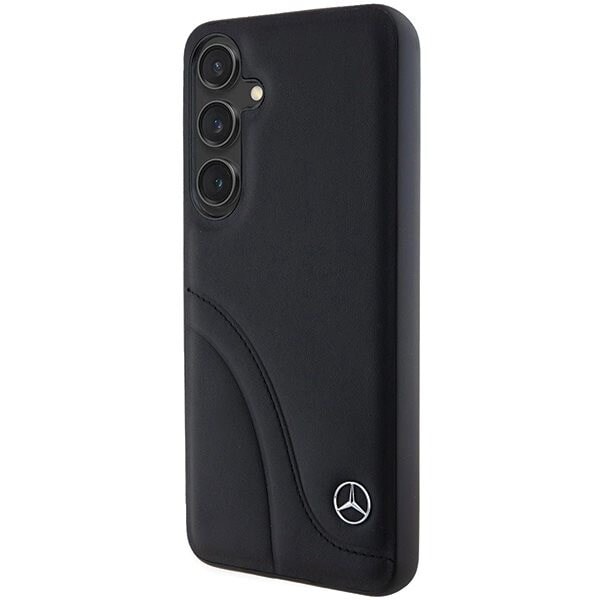 Mercedes Leather Curved Stitches Deksel til Samsung Galaxy S24+ - Svart
