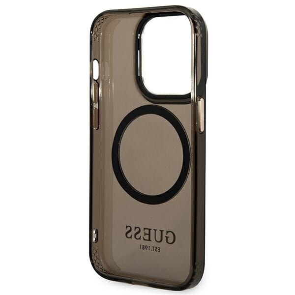 Guess GUHMP14LHTCMK iPhone 14 Pro 6.1 svart/svart hardt deksel Gold Outline gjennomsiktig MagSafe