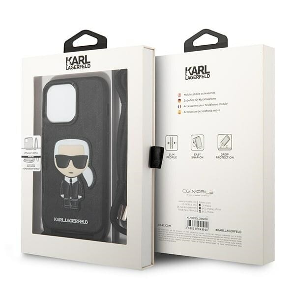 Karl Lagerfeld KLHCP13LCMNIPK iPhone 13 Pro / 13 6,1" hårdfodral svart/svart Läder Monogram Patch och sladd Iconik